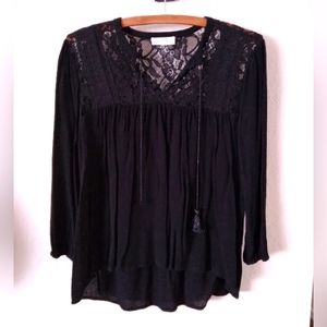 BLACK LACED TUNIC TOP -XS